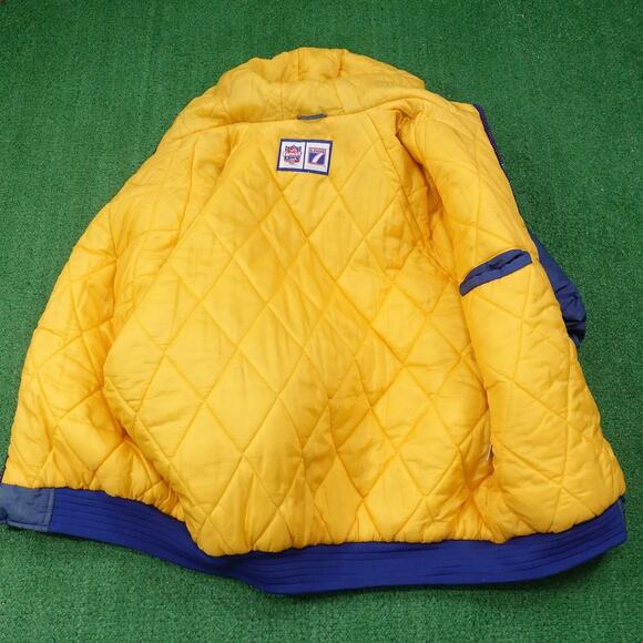 Vintage St. Louis Rams Puffer Jacket Mens Blue NFL Football Hooded Logo 7 90s - Picture 11 of 16